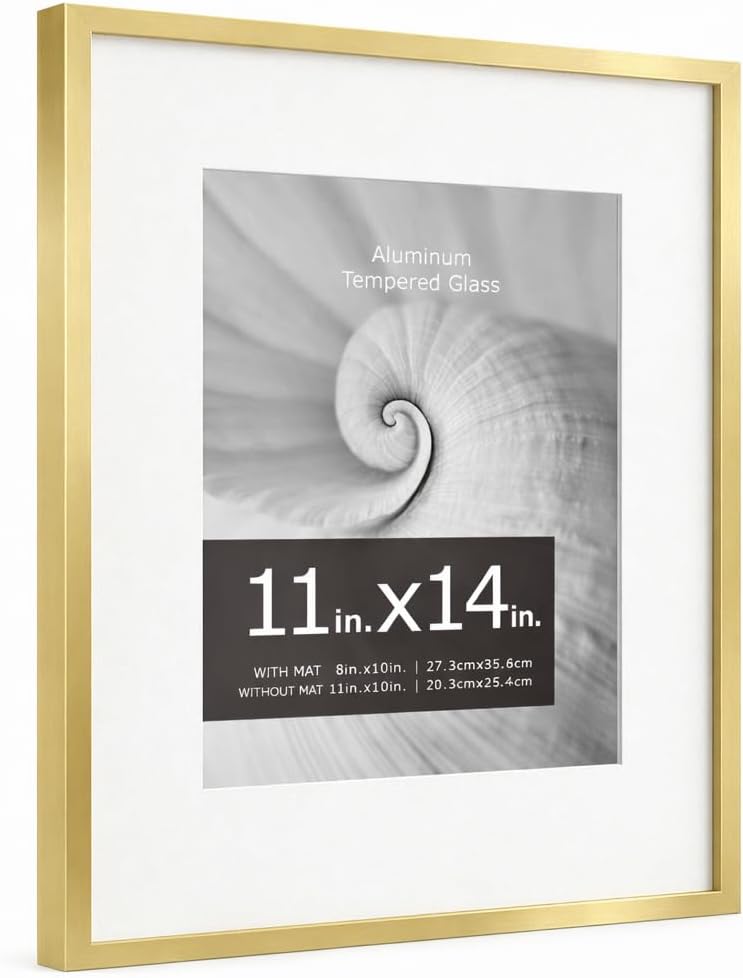 11x14 Metal Picture Frame - Gold, Minimalist 11x14 Poster Frame, 11"x14" Photo Frame with Removable Mat for 8x10, Picture Frames for Wall Art Photo and Prints Display