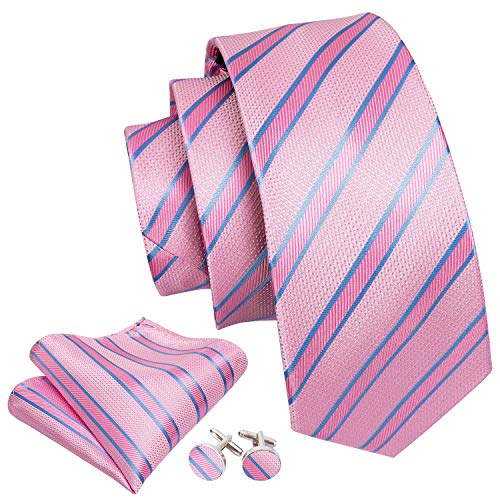 Image of YOHOWA Men Plaid /Striped Ties Set Silk Business Wedding Formal Fashion Necktie and Pocket Square Cufflinks Set