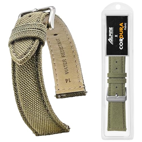 Alpine Cordura Fabric Watch Band – Quick Release Replacement Watch Bands – Water Resistant Back Lining Leather Strap – Watch Bands for Women & Men – Compatible with Regular & Smart Watch Bands