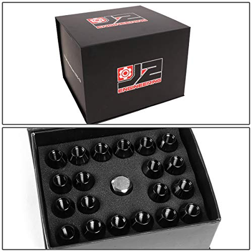 Image of J2 Engineering LN-T7-021-125-BK 20Pcs M12 x 1.25 7075-T6 Aluminum 50mm Open-End Lug Nut w /Socket Adapter (Black)