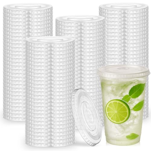 Hortsun 500 Count 98mm Clear PET Plastic Flat Lids with Straw Slot Fits 16, 20, 24 oz Cups Disposable Plastic Transparent Cup Lids for Iced Coffee Milkshake Ice Cream Office Home Travel Supplies