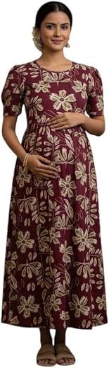 Women's Maternity Feeding Maxi zipless,Lounge wear, zipless Feeding Nightdress,Nursing Maxi Dress,Cotton Kaftan Nighty,Fee...