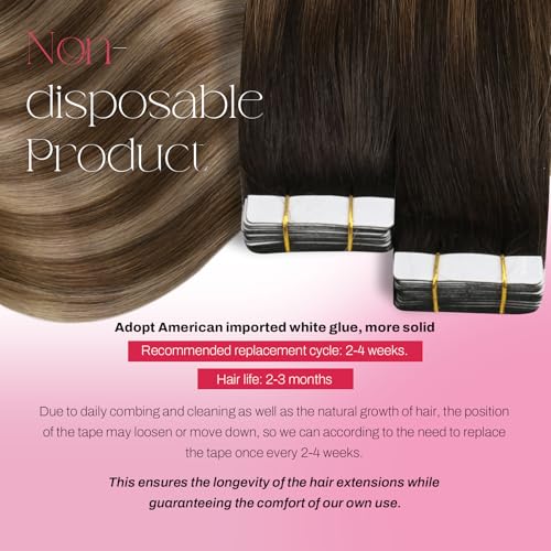 Image of Moresoo Tape Hair Extensions Golden Brown Balayage 22in 20Pcs 50g | Hair extensions tape in, dimensional brown blonde blend, Remy texture, longer strands for claw clips and wedding styling