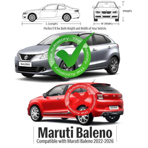 Image of AutoStory Baleno Car Cover | Water-Resistant (No Waterproof) Car Body Cover | Custom Fit for Maruti Baleno 2022-2026 | Mirror Pocket | Lightweight | Indoor & Outdoor | Mirror Pockets, Elastic Bottom