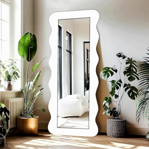 Image of Creative Arts n Frames 22 x 52 inch Full Length Dressing Chevel Long MDF Wood Zigzag Curvy Irregular Shape Framed HD Mirror Home Decor Items (Sophosticated White Zigzag1 Full Length Mirror)