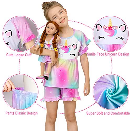 Girl & Doll Matching Pajamas Unicorn Outfit Clothes for Girls and 18" Dolls Pajama Sets (Doll Not Included)4