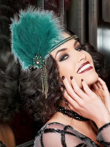 IYOU 1920s Feather Gatsby Headpiece Green Crystal Flapper Headband Tassel Vintage Party Festival Hair Accessories for Women - Image 4