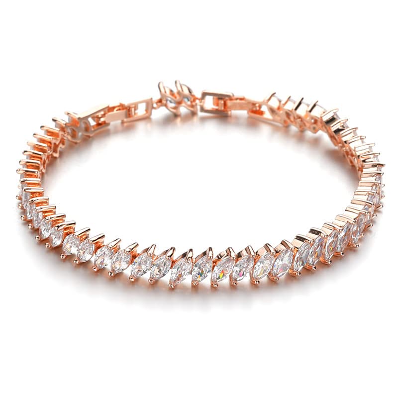 14K Gold Tennis Bracelet for Women - Sparkling Leaf Design with Moissanite Diamond Accents