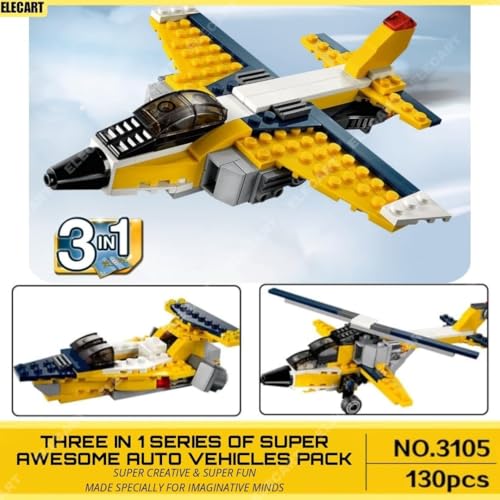 Image of 3-in-1 Architect Series Highway Cruiser Building Block Toy Set - 130 PCS | Airplane & Motorbike DIY STEM Toy for Kids | Educational Interlocking Bricks for Boys & Girls (3 Models in 1)