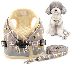 Zunea Geen Pull Kleine Hond Harnas en Lood Set Verstelbare Reflecterende Step-in Chihuahua Vest Harnassen Mesh Gewatteerde Plaid Escape Proof Puppy Jas voor Jongen Meisje Huisdier Honden Katten Khaki M