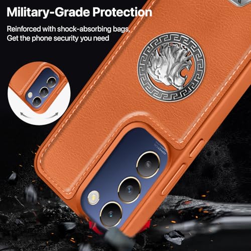 Image of Vaku Luxos Regal Shield TPU Back Cover Case for Vivo T3 5G Metal Lion Engraved Leather Stitched Design Camera Screen Protector- Brown