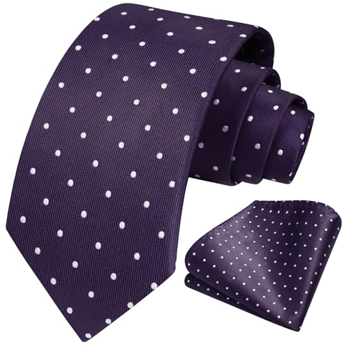 Image of HISDERN Polka Dot Ties for Men Classic Silk Ties and Pocket Square Formal Business Necktie Handkerchief Wedding Party