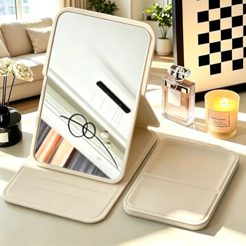 Espejo de Maquillaje Portátil Plegable Beige 7x10.5 cm miniatura 3