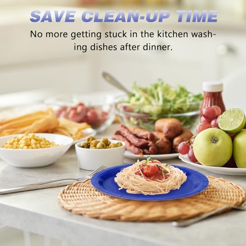 Image of Royal Blue Disposable Paper Plates, 7'' Dessert Cake Plates, 50 Count Bulk