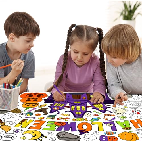 Image of Gatherfun Halloween Coloring Tablecloth - 31.5 x 72 Inches,Versatile Paper Coloring Banner /Table Cover for School Party Halloween Decoration