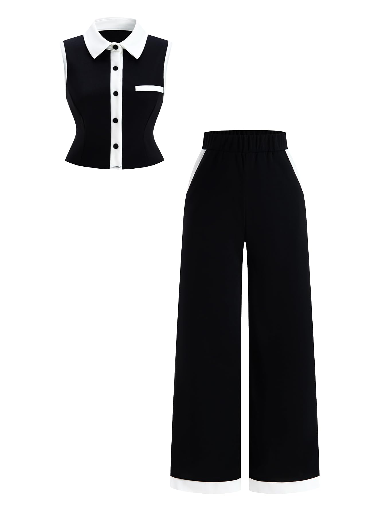Womens 2 Piece Work Office Outfits Elegant Button Down Collared Shirt and Tailored Pants Summer Sets