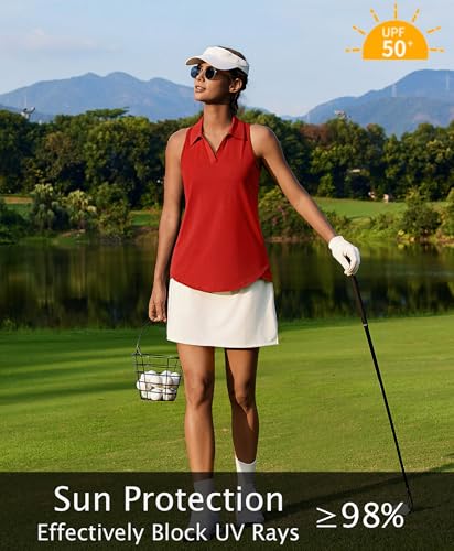 Image of PINSPARK Womens Golf Shirt UPF 50+ Sleeveless Collared Shirts Quick Dry Tennis Polo V-Neck Racerback Athletic Workout Tank