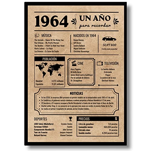 Póster de aniversário 60 anos | Presente de aniversário | Ano de Nascimento 1964 | 60 aniversário homem | 60 aniversário mulher | cartão de aniversário vintage | cartaz decorativo festa (1964)