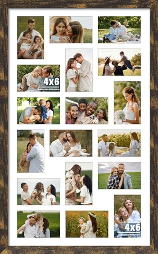 Image of DUENPY 18x30 Picture Frame 4x6 Collage Picture Frame Displays Eighteen 4x6 inch Photos Collage Wall Decor Wall Hanging Brown