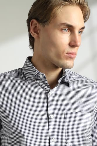 Image of Van Heusen Formal Checkered Shirt for Men| Premium Cotton| Full Sleeves| Slim Fit |Breathable Fabric