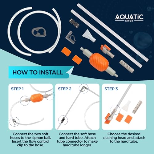 Image of Aquarium Siphon Vacuum & Water Changer Kit with Multi-Head Attachments | Includes Gravel Cleaner, Debris Filter, Brush and Sponge for Effortless Cleaning & Water Changes | Ideal for Tanks Up to 10 Gal