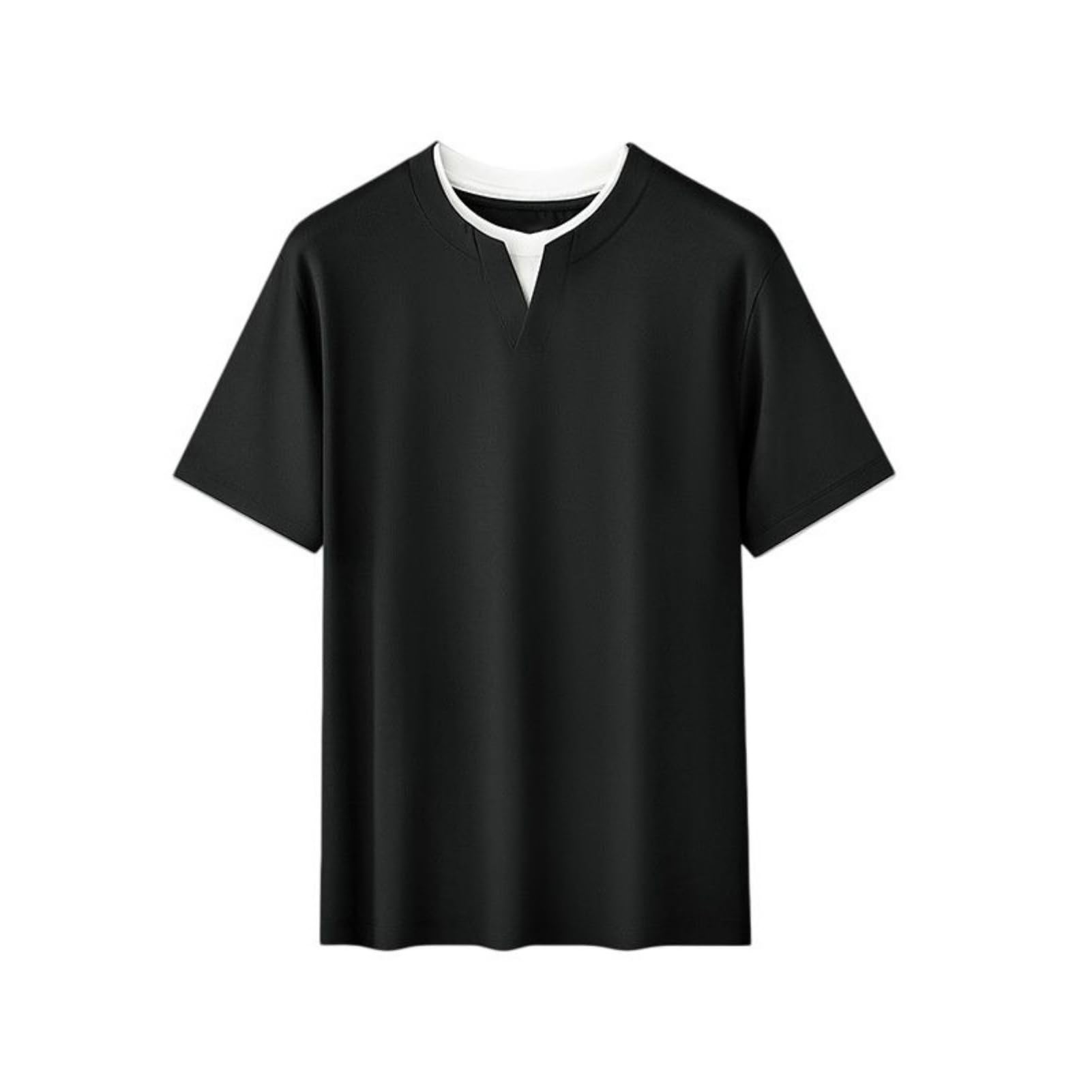 T-shirt da uomo a maniche corte in finto due pezzi con scollo a V in modal a blocchi di colore, vestibilità larga, per abbigliamento streetwear da viaggio casual