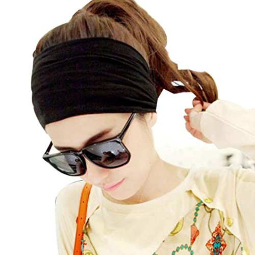 Tenworld Women Party Hair Accessory Vintage Wide Ribbon Headband Bandanas Scarf (Black)