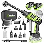 Cordless Pressure Washer, 3000W Brushless Motor Max 135Bar 20L/Min, Portable Pressure Washer With 2×4.0Ah Batteries, 6-in-1 180° Rotating Nozzle, Jet Wash Power Washer For Car And Home Cleaning
