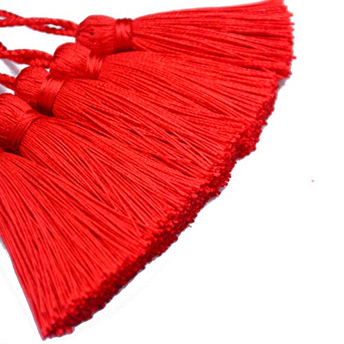 Image of Makhry 20pcs 4.3 Inch Handmade Silky Floss Mini Tiny Craft Tassels with 2-Inch Cord Loop and Small Chinese Knot for Earrings, Souvenir, Bookmarks, DIY Craft Accessory,Tags (Red)