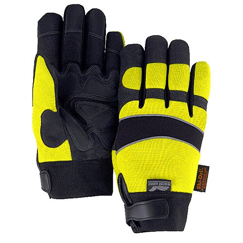 Majestic Glove 2145HYH/12 Industrial Glove, Armor Skin, Velcro, M-Patch, Water Proof, Heatlok, XX-Large, Size 12, Black/Yellow (Pack of 12)