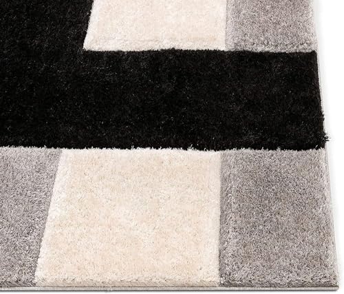 Image of SAGON Anti-Skid Shaggy Carpet Rug for Home | Ultra-Soft Plush Floor Mat for Living Room & Bedroom | Non-Slip, High-Density, Cozy Luxury Decor| 5 x 7 Feet Black - B