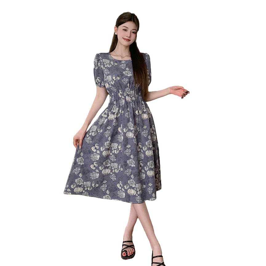 Robe mi-longue été pour femme robe violette à fleurs décontractée au quotidien
