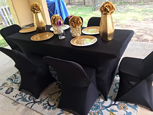 Image of FORLIFE 2Pack Spandex Table Covers,Fitted Tablecloth for Rectangular Tables, Stretch Patio Table Covers, Universal Spandex Table Cover for Wedding, Banquet, Party (8ft, Black)