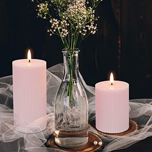 Eywamage Blush Pink Flameless Pillar Candles with Remote, Flickering Real Wax LED Battery Candles Wedding Home Decor Φ 3" H 4" 6"