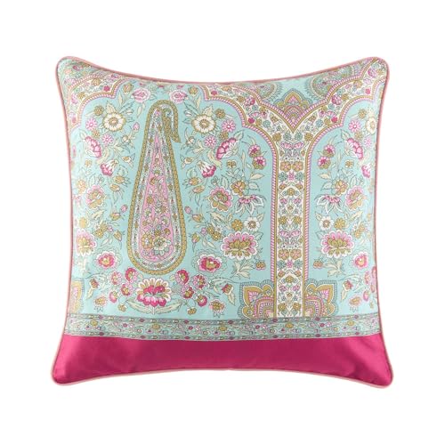 Bassetti Granfoulard - Funda de cojín 100% algodón, con cremallera, 40 x 40 cm, art. Indian Roses color turquesa T1
