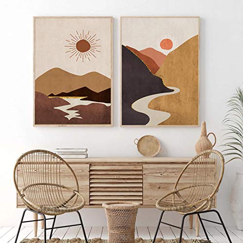 Tableau sur toile montagne boho de 50x70 cm pour décoration de salon moderne