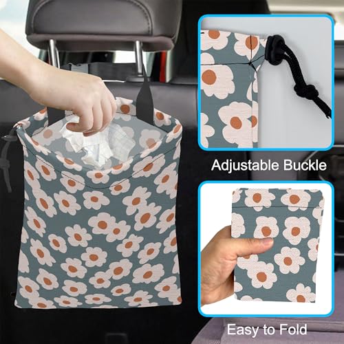 Image of Car Trash Bag Hanging White Daisy Car Trash Can Waterproof Garbage Bag Hanging for Car Back Seat