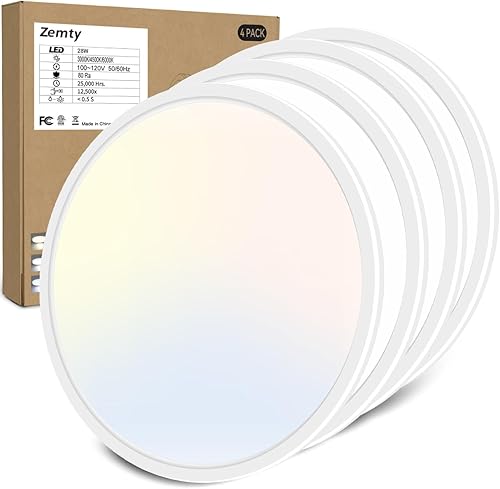 Zemty Paquete de 4 Luces LED de Montaje Empotrado de 12 Pulgadas, 28W 3200lm Accesorios de Iluminación de Techo Súper Delgados, 3000K4500K6000K