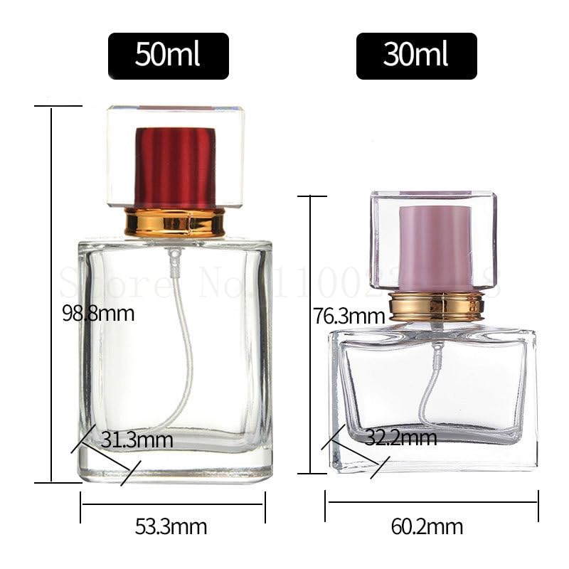 Kwadratowa szklana butelka na perfumy, 30 ml, 50 ml, do wielokrotnego napełniania, spiralny rozpylacz, pusty pojemnik na kosmetyki, grube dno (złoty, 96 sztuk, 50 ml)
