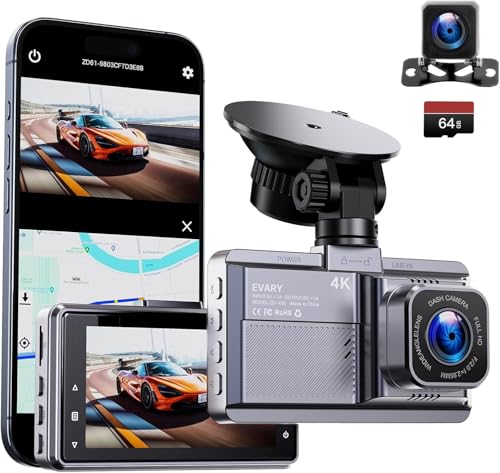 Dashcam Auto Vorne und Hinten 4K mit GPS 5Ghz WiFi Dash Cam mit 64GB SD Auto Kamera mit...