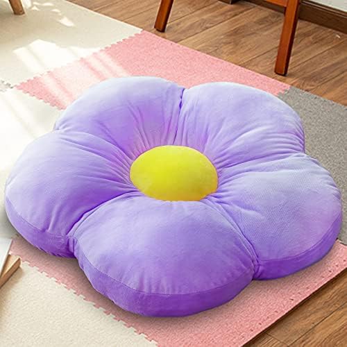 Flower Shaped Floor Pillow Seating Cushion 20" x 20", Tufted Lounging Pillow Pouf for Kids & Adults Seat Cushion for Bed Room, Reading Nook, Game Playing, Watching TV (Medium, Purple)