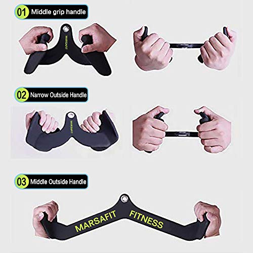 Home Gym Fitness Rowing T-Bar V-Bar Pulley Cable Machine Attachments, Bicep Curl Tricep Back Strength Training Handle Grips Lat Pull Down Bar Press Down Exercises (Length 19") #TOP4