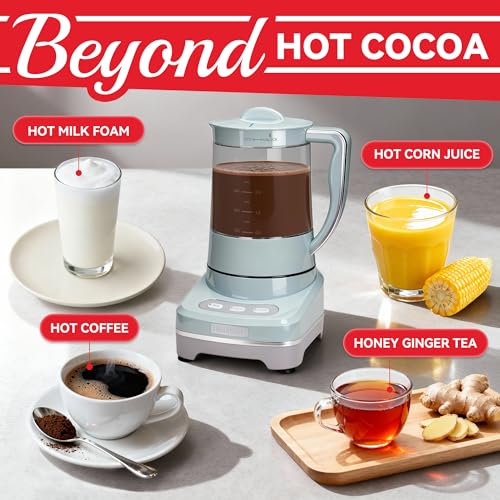 Image of SugarWhisk 29 Oz Hot Chocolate Maker Machine, Electric Milk Frother and Steamer, Hot Cocoa Maker Machine for Hot Chocolate Bar, Detachable Pitcher, 2 Speed Mode, 3.5 Cups, Aqua