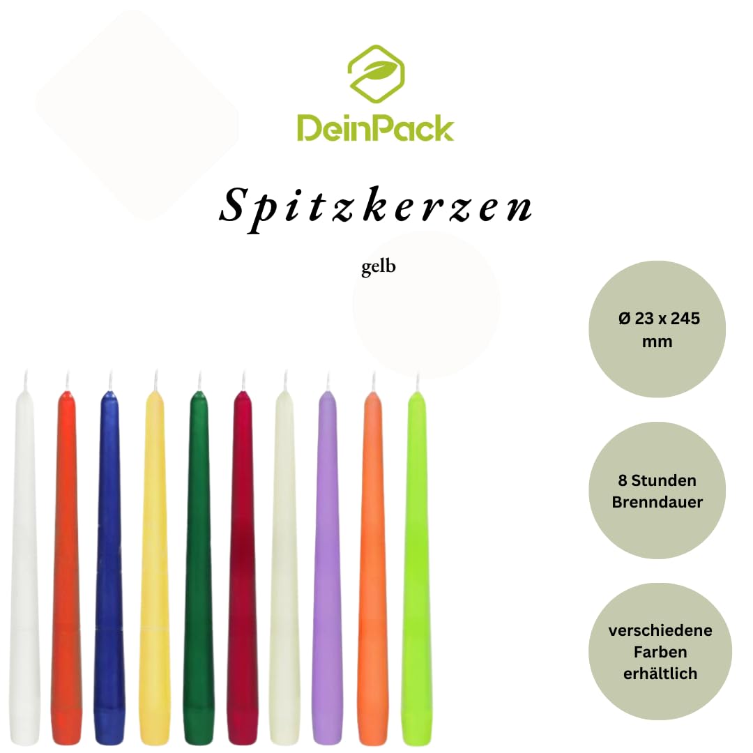 HORECA - Lot de 10 bougies coniques - Jaunes - Bougies décoratives pour la maison - Durée de combustion : 8 heures - Bougies festives pour fête, mariage et autres occasions