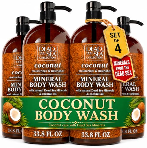 Dead Sea Collection Coconut Body Wash for Women and Men - with Pure Dead Sea Minerals and Coconut Oil - Cleanses and Moisturizes Skin - Pack of 4 (67.6 fl. oz)