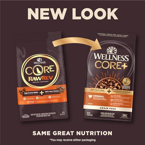 Image of Wellness CORE RawRev Grain-Free Dry Dog Food, Natural Ingredients, Made in USA with Real Freeze-Dried Meat (Adult, Turkey, 4 lbs) (Pack of 2)