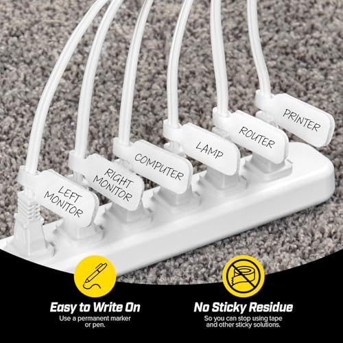 Image of Wrap-It Storage Cable Labels - Medium, White (30-Pack) Write On Cord Labels, Wire Tags for Cable Management and Organizer for Electronics, Computers and More