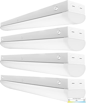 NUWATT 4 Pack 4FT LED Linear Shop Light Selectable Wattage 40W/30W/20W 5200 Lumens 120-277V 3 CCT, with Bi-Level/Daylight Motion Sensor & Emergency Battery Included