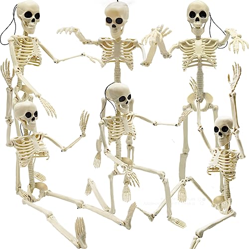 CAMIRUS 6PCS Skeleton Halloween Decorations, 16 in Full Body Poseable Small Skeleton Plastic Bones with Movable Posable Joints for Halloween Indoor Outdoor Party, Graveyard, Haunted House Accessories
