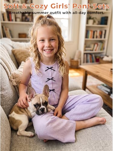 Image of Girls' Clothing Sets Sleeveless Bow Crop Top Wide Leg Linen Pants 2026 Summer Outfits Cute Kids Clothes